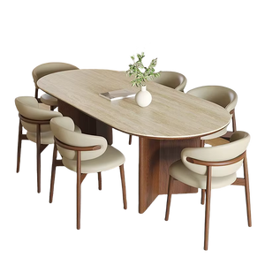 <span class=keywords><strong>Table</strong></span> à Manger Ovale en Pierre Frittée, Style Rétro Français Nordique, Pieds Couleur Noyer, <span class=keywords><strong>Table</strong></span> de Salle à Manger en Bois Massif Ancien pour Restaurant - Product Image 1