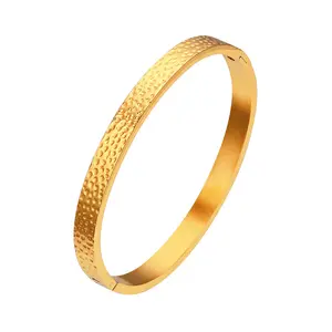 Simple design heavy industry women's bracelet handmade hammered irregular 18K gold bracelet for women