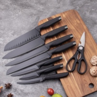 Ensemble de 14 couteaux de cuisine avec bloc de rangement, couteaux de chef, couteaux à steak, lames en acier inoxydable avec revêtement noir, manches ergonomiques en plastique