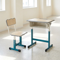 Bureau et chaise d'école réglables avec plateau facile à nettoyer et structure thermolaquée pour les élèves