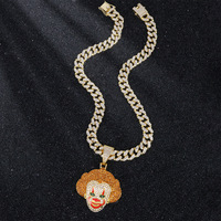 Collier pendentif clown en alliage avec chaîne cubaine, pavé de zircone cubique, style hip-hop glacé, bijoux de mode urbaine pour hommes, vente en gros