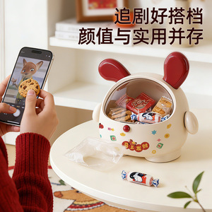 Candy <b>Box</b> Plastic Round With Lid Cartoon Desk Storage For Snacks And Tea Bags - Product Image 5