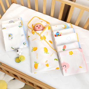 Serviette à capuche pour bébé en gaze, motif animaux de dessin animé et lettres, fine pour l'été, 80x80cm, lavable à la main, en pur coton peigné - Product Image 2