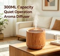 Diffuseur d'arômes ultrasonique effet bois, capacité >300ML, fonctionnement silencieux, éclairage LED écologique USB, décoration de bureau multi-scènes pour