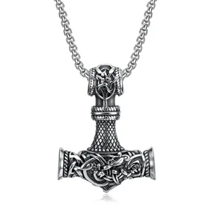 Men's Stainless Steel Norse Viking Amulet Thor Mjolnir Hammer Scandinavian Pendant Necklace Charm For Jewelry Making