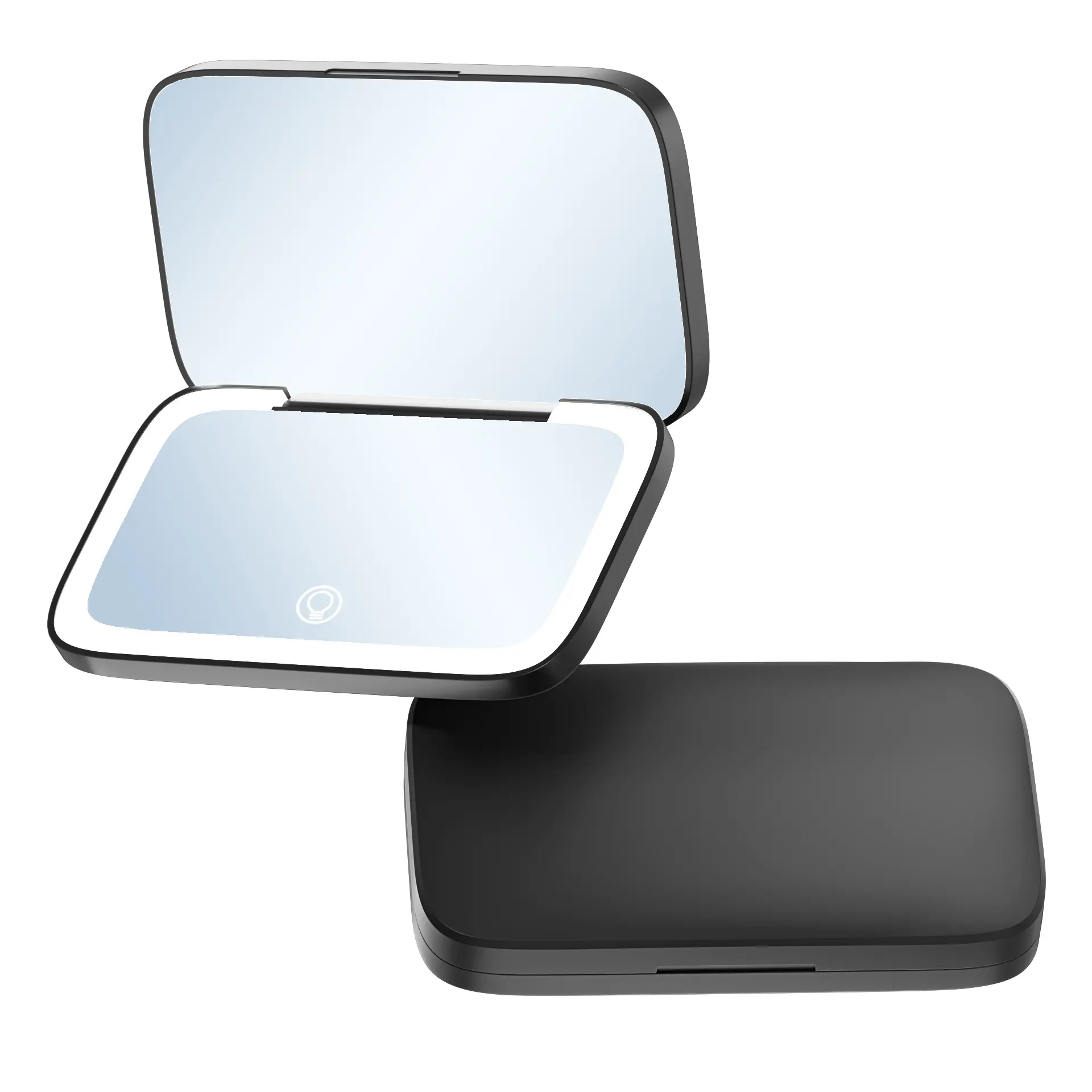 Miroir de maquillage à main grossissant 1X/5X rechargeable carré de voyage compact et portable avec lumières