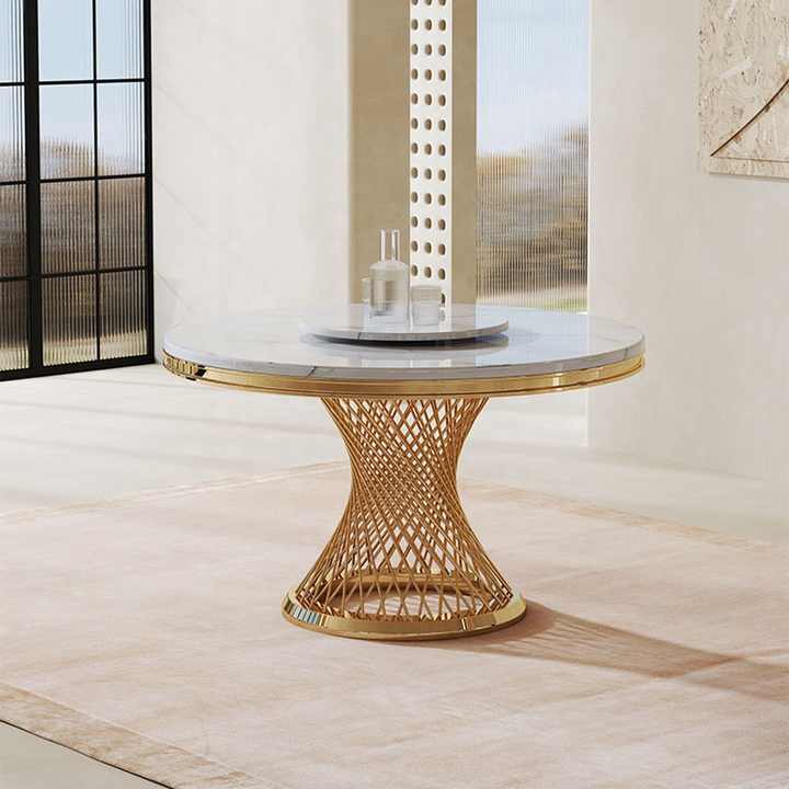 Luxury Modern Marble Round Stainless Steel Dining Table and Chair Set 6 ...