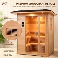 Sauna Traditionnel Extérieur en Bois de Cèdre Rouge pour 4 à 6 Personnes, Cabine de Sauna à Vapeur avec Porte en Verre et Éclairage LED pour Spa à Domicile