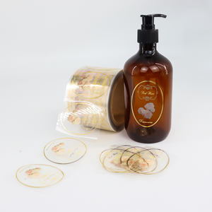 Wholesale Custom OEM Glossy Transparent Vinyl <b>Clear</b> Label Roll Waterproof Gold Foil Hot Stamping Sticker for Bottle - Product Image 1