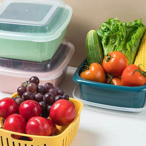 Cesta de drenaje multifuncional de plástico WDD596 al por mayor, caja de almacenamiento de alimentos de doble capa con tapa para refrigerador - Product Image 4