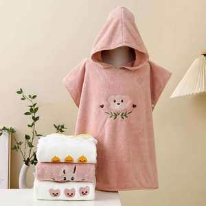 <span class=keywords><strong>Accappatoio</strong></span> con cappuccio per bambini in pile corallo, assorbente, ispessito, con orlo ricamato - Product Image 1