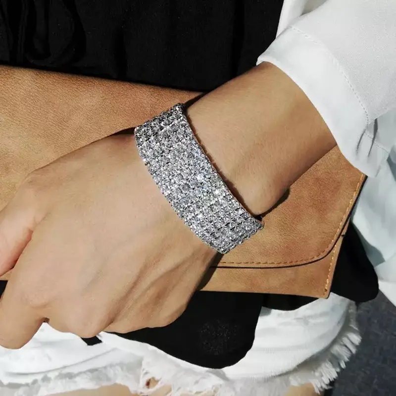 Bruiloft Mode Sieraden Strass Armband 1-10 Rijen Full Diamond Crystal Tennis Armbanden Elastische Armbanden Voor Vrouwen