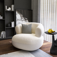 Fauteuil de loisirs moderne et élégant blanc en laine, fauteuil à dossier bas en bouclettes, canapé de loisirs en laine d'agneau Tedd Sofalamb