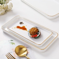 Assiette plate en porcelaine de luxe avec bord doré, en céramique, de fabrication artisanale, vente en gros, 8/10/12 pouces