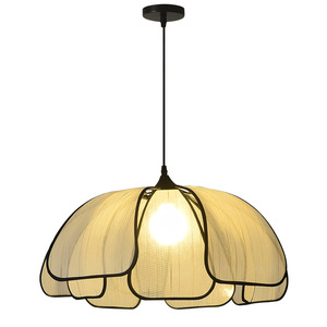 Lámpara colgante de tela estilo francés con forma de pétalo, LED E27, lámpara redonda de un solo cabezal para sala de estar, dormitorio, decoración del hogar - Product Image 4