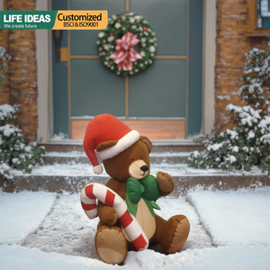 Oso de peluche inflable de Navidad de poliéster y felpa de 4 pies con bastón de caramelo - Product Image 6