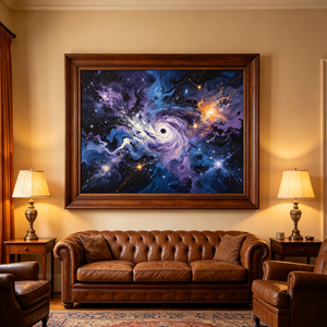 Arte Astronómico Texturizado Art Deco que Representa un Paisaje Celestial con Pinceladas Dinámicas, Nebulosa Fluida y Energía, Altamente Coleccionable - Product Image 1