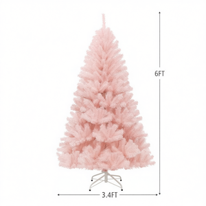 Árbol de Navidad Artificial Rosa de 6 pies con Bisagras y Base Metálica para Decoración Interior - Product Image 1