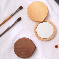 Cermin Rias Kayu Bambu Bulat Custom LOGO Grosir, Cermin Rias Saku Mini Genggam, Cermin Rias Saku Kayu