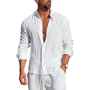 Camicie di <span class=keywords><strong>lino</strong></span> <span class=keywords><strong>uomo</strong></span> all'ingrosso estivo Casual Logo personalizzato <span class=keywords><strong>camicia</strong></span> a manica lunga da <span class=keywords><strong>uomo</strong></span> - Product Image 2