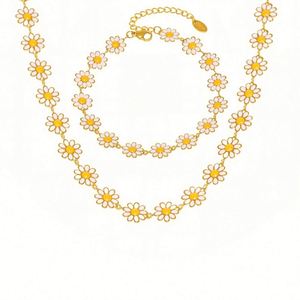 Conjunto de Collar de Acero Inoxidable con Baño de Oro de 18K y Diseño de Flor de Margarita con Efecto de Goteo de Aceite, con Cadena de Eslabones, Kit de Joyería - Product Image 4