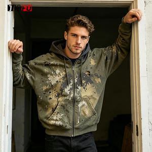 Heavyweight Fleece 480gsm <strong>Men's</strong> DTG Printed Zip up <strong>Hoodie</strong> Distressed Boxy Vintage Streetwear Hip Hop <strong>S</strong>-3XL Bulk Custom Graphic - Product Image 3