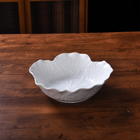 OEM Morden Luxury White Emboss Ceramic Fruit Bowls Porcelain Serving Dessert Ceramic Plate and Bowl Set for Catering Kitchen Use