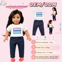 Tenue 2 pièces pour poupée de 18 pouces, marque privée : T-shirt blanc à motif graphique à manches courtes et pantalon en faux jean à taille élastique, design personnalisé