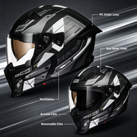 Casque de moto modulaire américain de style Mecha noir mat avec visière transparente, casque intégral