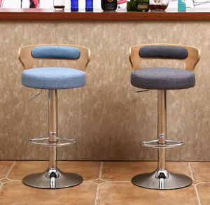 Modern <b>Vintage</b> Bar Chair with Wooden Wrap-Around Backrest, Leather Round Cushion and Black Pedestal for Cafe - Product Image 5