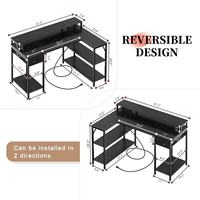 PAMRAY Bureau d'angle en forme de L 109 cm avec étagères réversibles, surface en bois, métal, table de travail pour PC, jeux, étude, chambre à coucher, noir
