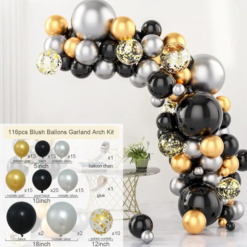 Wholesale Custom black gold Chrome balloon garland set balloons arch kit
