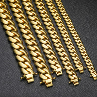 Ganku Vente en gros Ensemble de chaînes cubaines lisses et larges, largeurs 10/12/14/16/18/20/22mm, en cuivre plaqué or, avec fermoir papillon, pour fêtes
