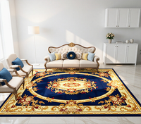 Tapis de luxe personnalisé à motif géométrique moderne bleu et or avec impression pour salon, chambre et décoration d'hôtel