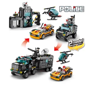 Venta caliente estación de policía de Ciudad de plástico bloques de construcción comando de policía coche niños ladrillos juguete para niños