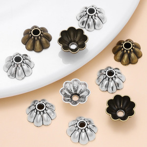 Zinc Alloy <b>Flower</b> Bead Caps For <b>Bracelet</b> Making Ancient Silver And Bronze Plated DIY Jewelry Findings 10mm Hollowed Out Shape - Product Image 1