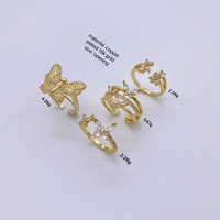 Bague Papillon Ouverte en Laiton Tendance Vintage avec Micro-Serti de Zircons Cubiques Plaqué Or 18K - Accessoire Minimaliste Élégant