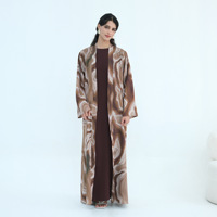 Abaya ouverte à imprimé marbré pour femme, grande taille, manches longues, style kimono, cardigan ample et fluide, robe maxi musulmane