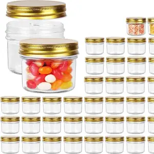 40包小梅森罐子4盎司玻璃瓶，带盖和带，用于罐头和果冻制作
