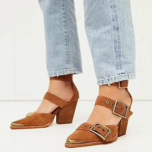 Da donna con fibbia in metallo con spicchio medio e zeppa <span class=keywords><strong>sandali</strong></span> con tacco impilati occidentali <span class=keywords><strong>sandali</strong></span> con zeppa corta bassa per donna - Product Image 6