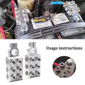 Abrazaderas de terminal de batería de plomo-ácido de aluminio de 8AWG a <span class=keywords><strong>4</strong></span>/0(XL) AWG, 12 vías, chapadas en latón, para poste superior automotriz, positivo y negativo - Product Image 6