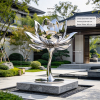 Sculpture de lotus en acier inoxydable 304 poli miroir sur mesure, grande fontaine d'eau extérieure, statue paysagère pour jardin et centre commercial