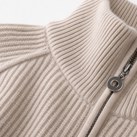 Pull en tricot fin taupe pour femme, col montant, manches longues, fabrication sur mesure