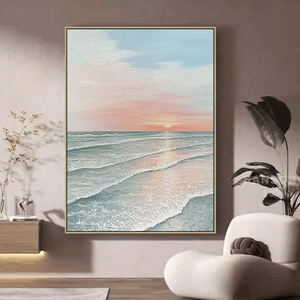 Original Home Decor peint à la main moderne bleu océan oeuvre <span class=keywords><strong>coucher</strong></span> <span class=keywords><strong>de</strong></span> <span class=keywords><strong>soleil</strong></span> côtier mur Art abstrait paysage marin peintures - Product Image 2