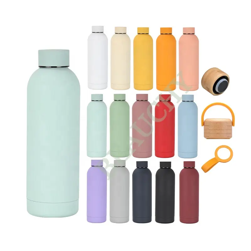 Botol air vacuum flask 2023 ml, ramah lingkungan, 500ml, dengan cat karet, botol air dingin