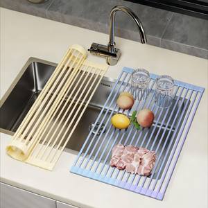 Panier de vidange pliable en silicone pour <span class=keywords><strong>évier</strong></span> de cuisine, grille de drainage enroulable pour comptoir - Product Image 2