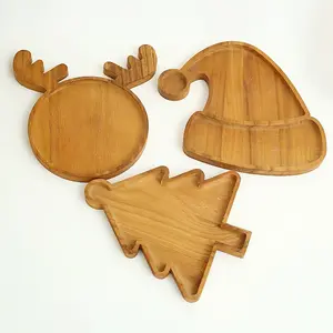 New Elk-Shaped Santa Hat Tree Cheese Cutters Wood Crafts For Holiday Party Decorations Elegant Dessert Tray And Wall Sign