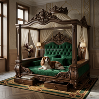 Lit de luxe pour animaux de compagnie, canapé-lit pour chien en bois massif de style baroque, velours capitonné, mobilier design pour animaux de compagnie pour villa et hôtel