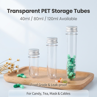 Tube en plastique PET transparent de 40 ml, 80 ml, 120 ml avec bouchon à vis en aluminium, plusieurs tailles, pour bonbons, masques, emballage