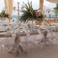 Chaise moderne en acrylique transparent monobloc en résine PC, table d'hôtel à manger en plastique transparent pour hôtel, mariage, banquet, salon